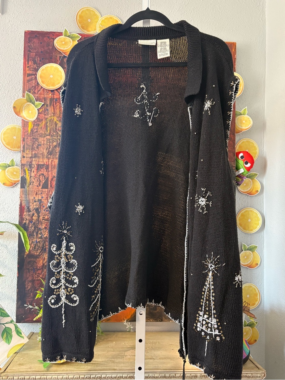 White Stag Black Embellished Holiday Cardigan Size 26/28W